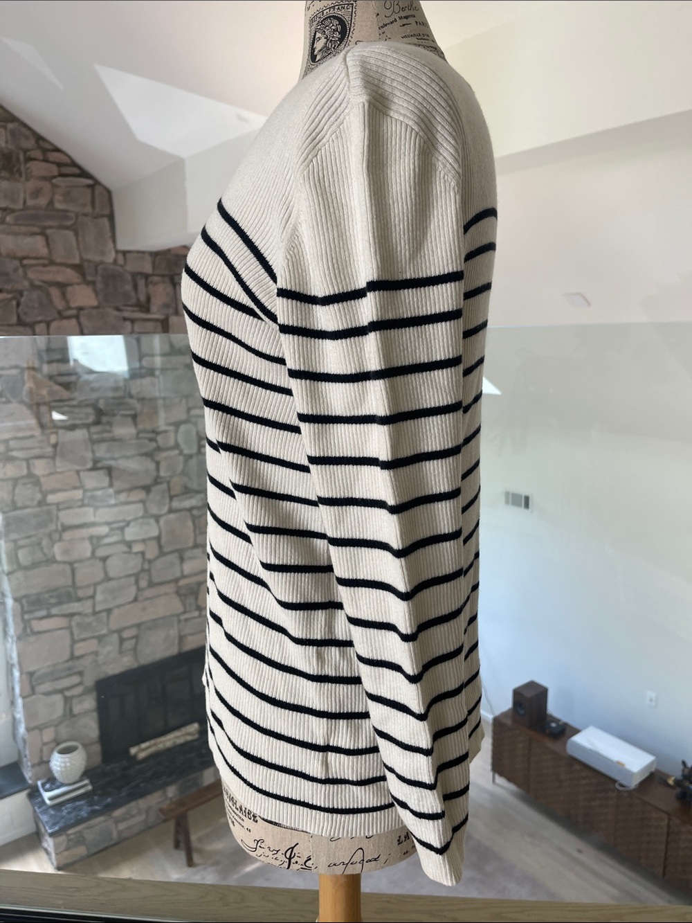 GAP Cream and Black Striped Boatneck Long Sleeve Top - Picture 4 of 5
